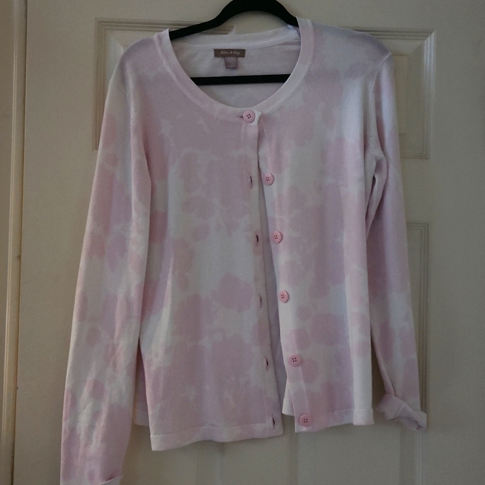 Large white stag pink and white sweater